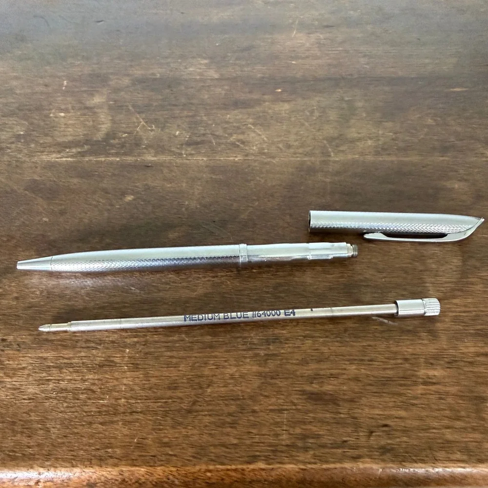 Vintage Kreisler USA‎ Textured Silver Tone Ballpoint Pen Mid Century